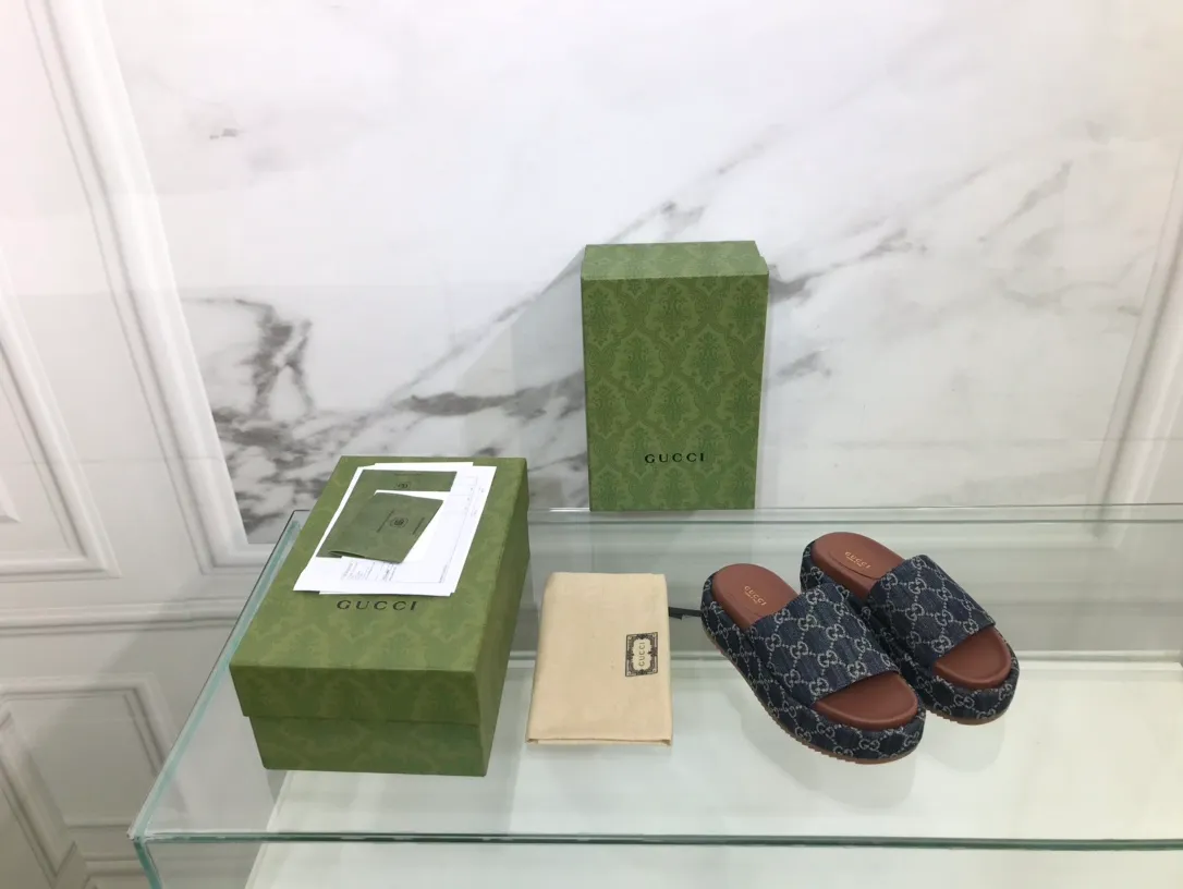 👟👟Ex-factory price 360👟👟 Women's Shoes Women's Clothing GUCCI Counter Classic Platform Slippers, Fabric: Colorful GG cloth fabric + cowhide lining Outsole: Wear-resistant rubber outsole Logo is clear Packaging: The latest original packaging Size: 35 ~ 39 (40, 41 customization is not returnable